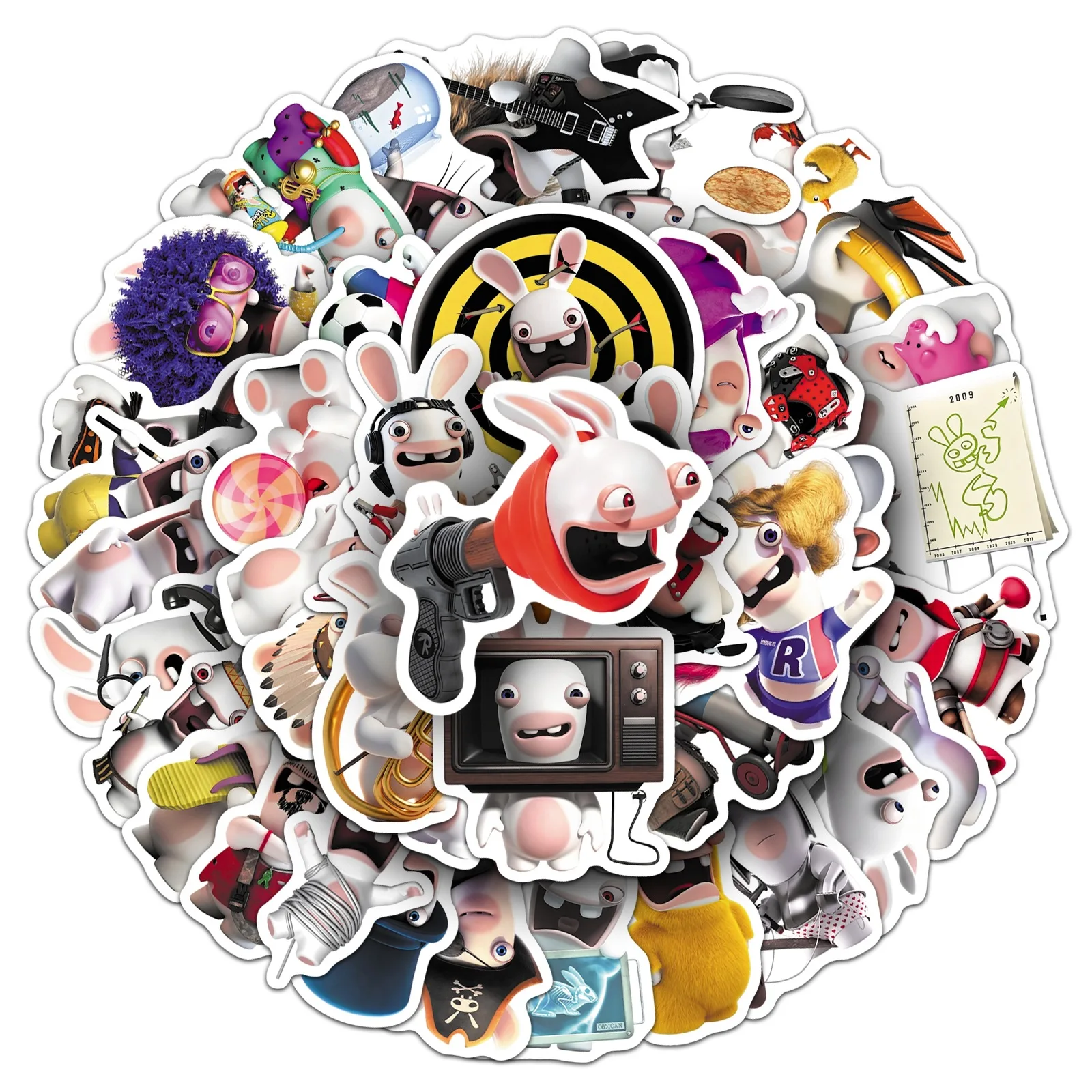 10/50PCS Rabbids Cartoon Stickers Funny Crazy Rabbit Graffiti Decoration Notebook Suitcase Phone Guitar Skateboard Toys Decals