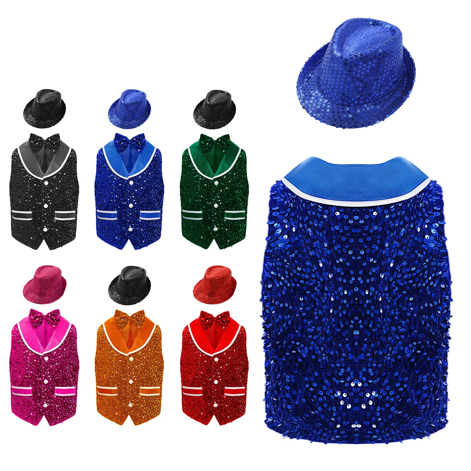 للجنسين أطفال بنين بنات أداء رقص الجاز زي الترتر صدرية مع ربطة عنق وقبعة الترتر لحفلة الهالوين كرنفال