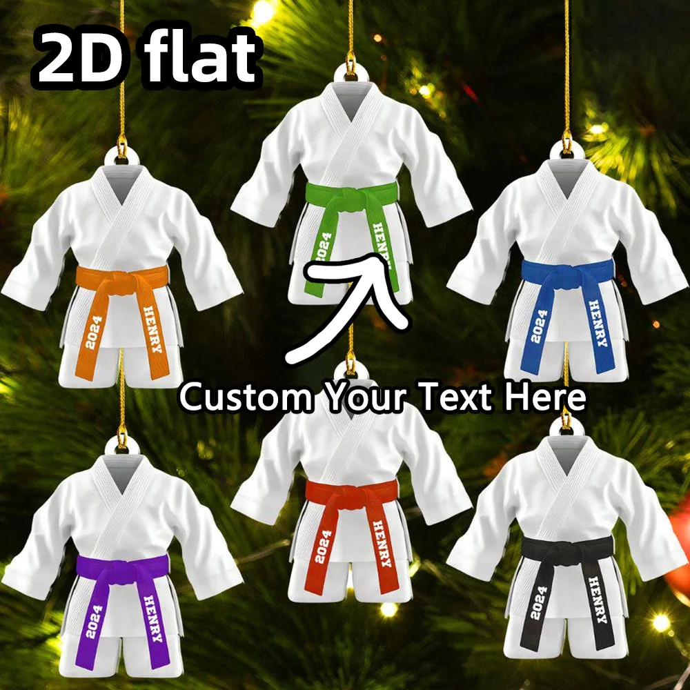 Customized karate belt color with personalized 2D decoration. Karate outfit for sports enthusiasts. Christmas tree ornament. Cre
