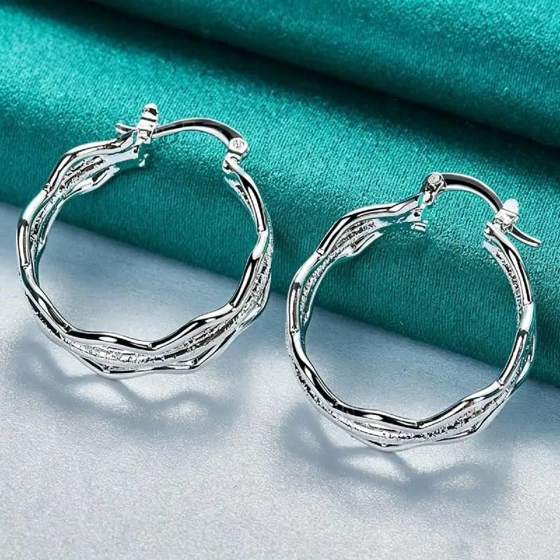 27mm Exquisite Silver Triple Layer Wave Hollow Earrings 2Pcs Fashion Charm Jewelry for Prom Vacation Daily Matching