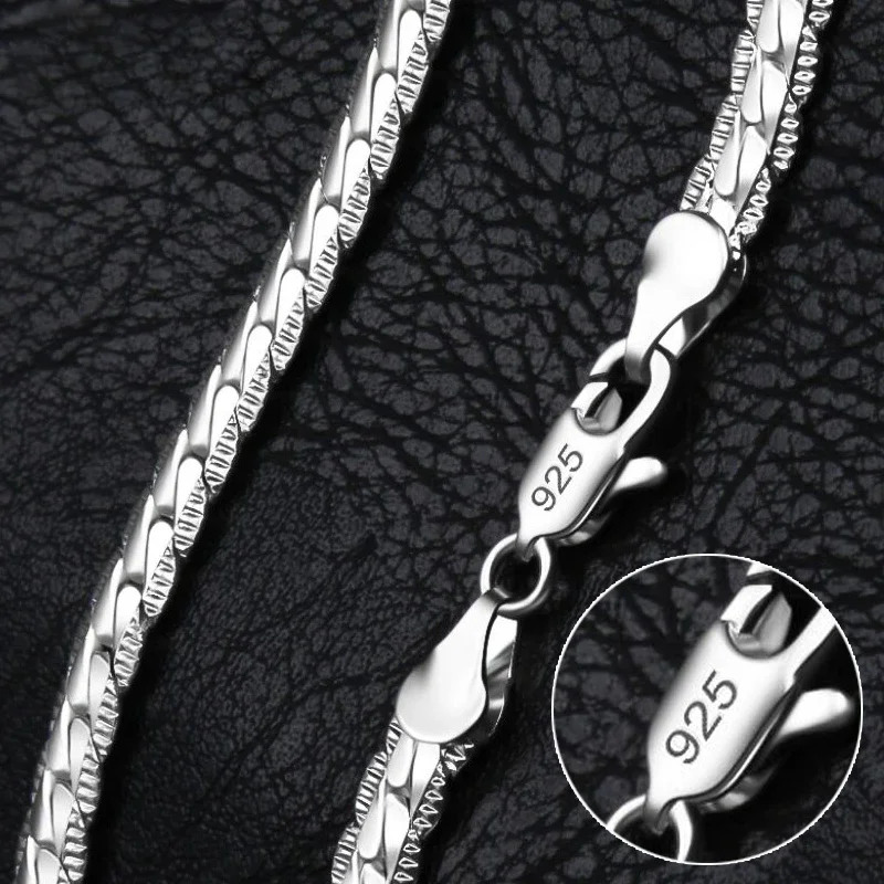 40-60cm 925 Sterling Silver 6mm Flat Side Chain Necklace For Woman Men Simple Fashion Wedding Engagement Charm Jewelry Gifts