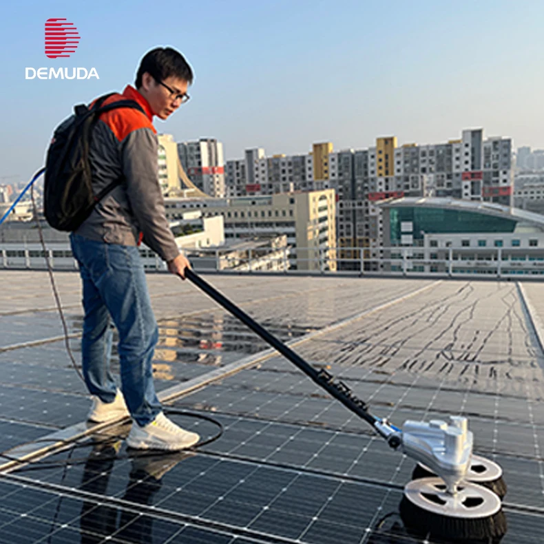 Solar Cleaning Double Brushes Panel Equipment 7.5 Meters Length solar panel cleaning rotating rotary brush With Lithium Batter