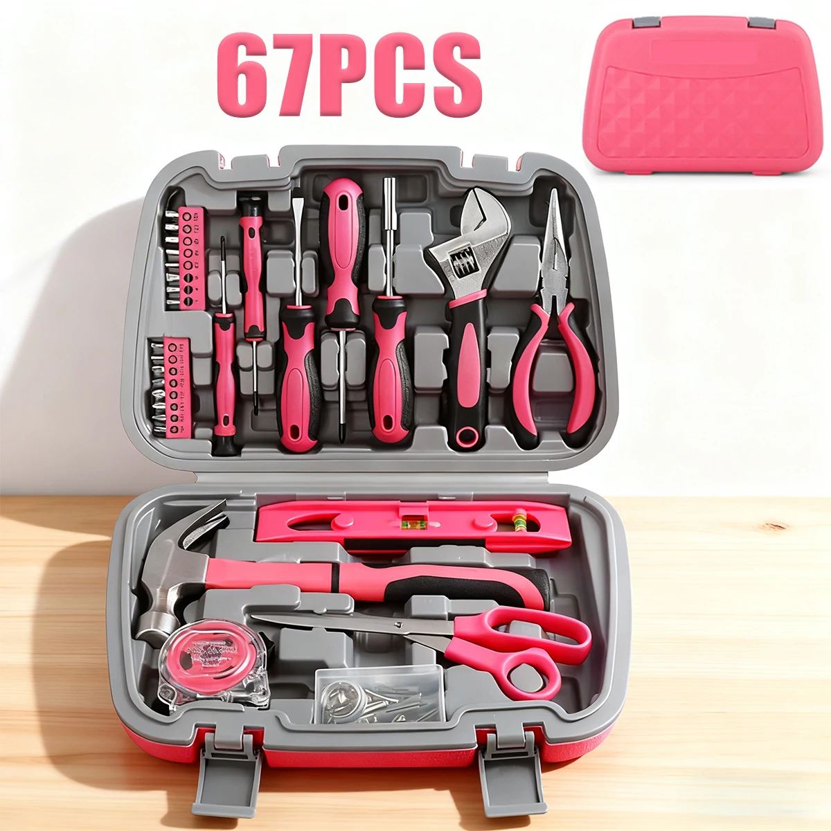 ชุดเครื่องมือช่าง Hi-Spec 67 ชิ้น สีชมพู ชุดเครื่องมือซ่อมแซมบ้าน ชุดไขควง กล่องเครื่องมือ กรรไกร ค้อนหงอน สำหรับใช้ในบ้าน