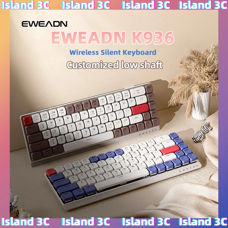 

EWEADN MK68 Беспроводная механическая клавиатура с низким переключателем, алюминиевая панель, офисные трехрежимные бесшумные аксессуары для ноутбуков, подарки для девочек, милые