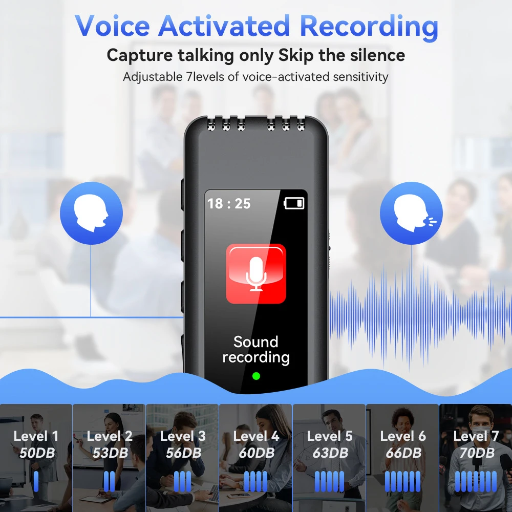 Registratore audio digitale ad attivazione vocale da 1536 kbps/512 kbps Lettore MP3 Con un pulsante Cancellazione del rumore Registrazione di lungo tempo per riunioni
