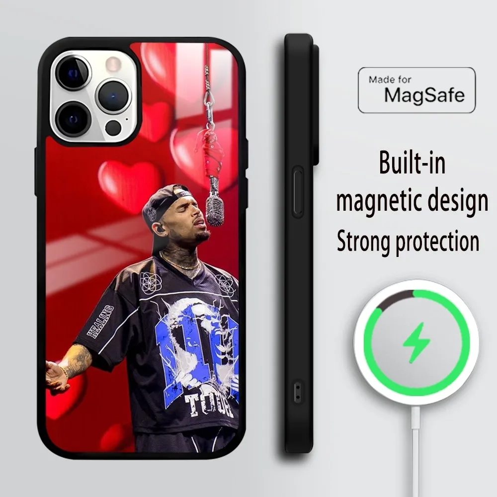 Chris Brown American Rapper Phone Case For iPhone 16 15 14 13 12 11 PRO MAX PLUS Mini Magnetic wireless mirror phone case