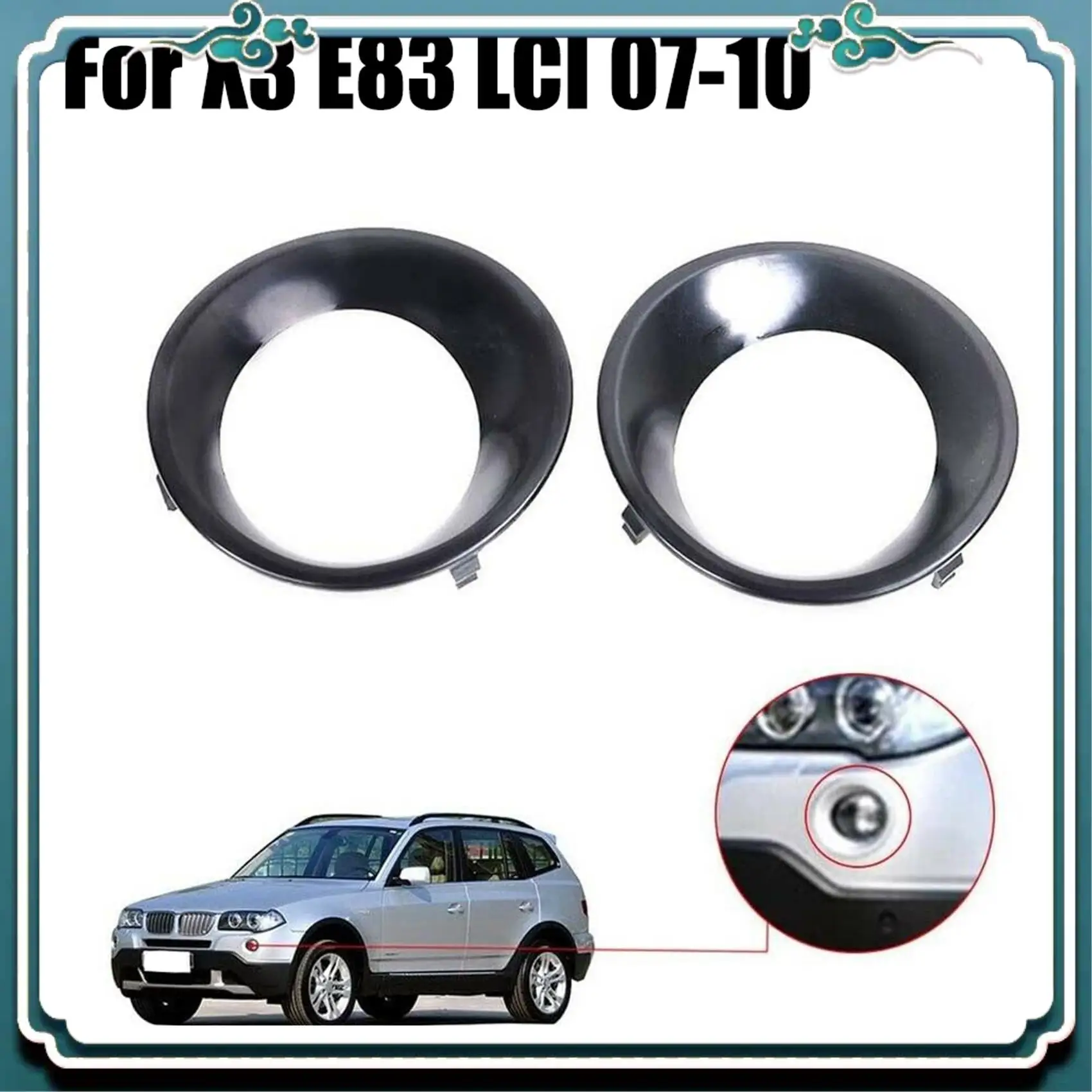 

ABTU-2PCS Lamp Hood Primed Black Fog Light Lamp Trim Driving Light Cover For-BMW X3 E83 LCI 2007-2010