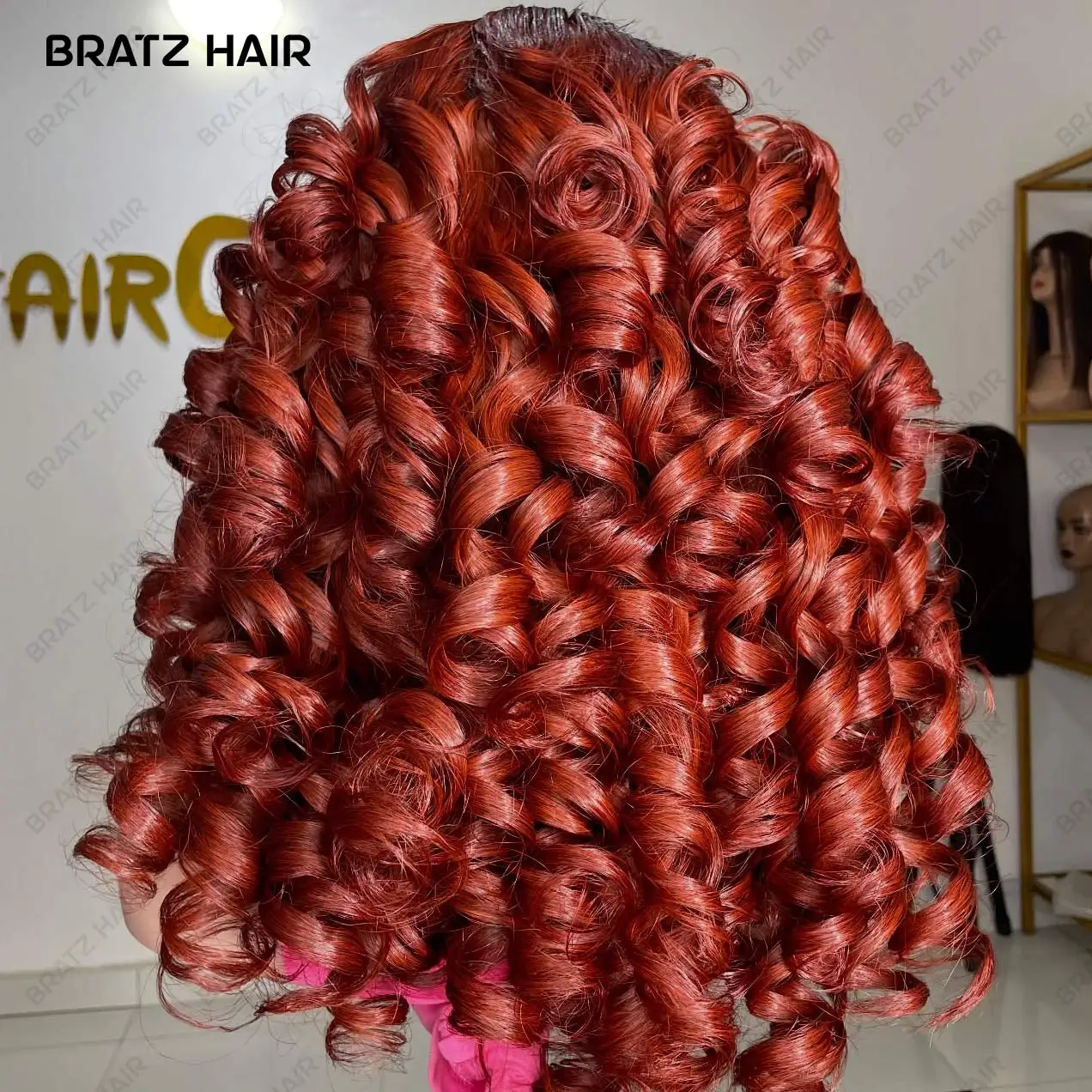 Ginger Orange Bouncy Curly Human Hair Wigs Wear to Go 13x6 13x4 Lace Front Drawstring Glueless Wigs #350 Colored Loose Curly Wig