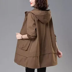 Loose Windbreaker Women's Mid-length 2024 Spring Wear Korean Large Cape Coat Spring and Autumn Hooded Jacket Lady's Trench Coat