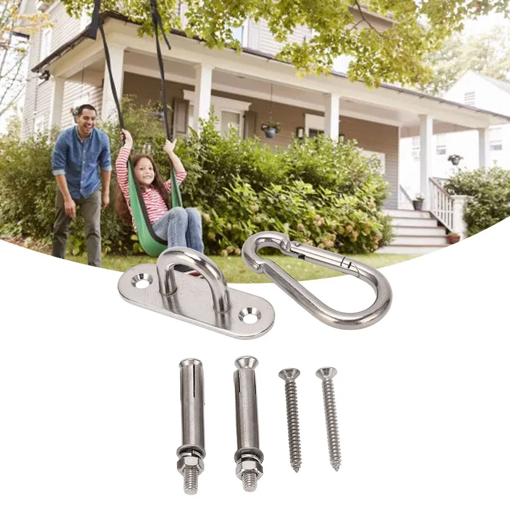 6 PCS Durable Pad Eye Plate Ceiling Mount Hooks Fixed Disk Staple Hook Loop Hanger Kit Stainless Steel Hooks Pad Eye Plate