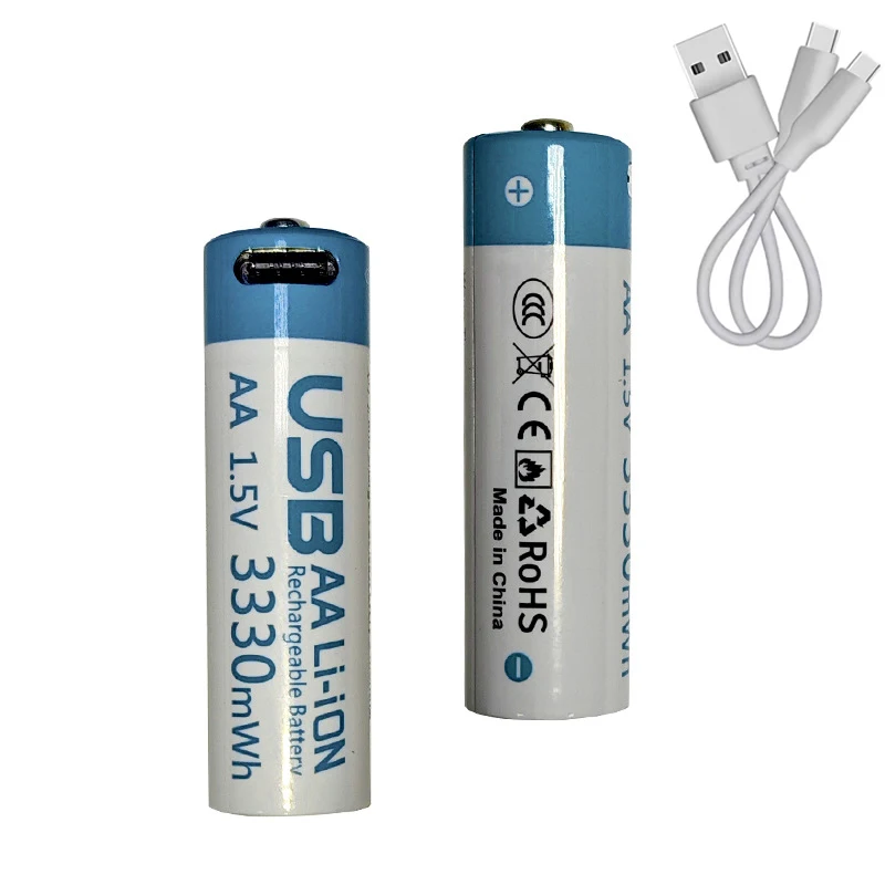 

AA Battery 1.5V AA 3330mwh USB Rechargeable Li-ion Battery for Remote Control Mouse Small Fan Flashlight Battery + 1.0M Cable