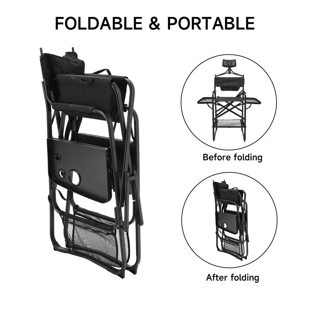 Tall Directors Chair Heavy Duty Bar Height Folding Makeup Chair Padded Seat with Side Table Foot Rest for Camping Home or Patio