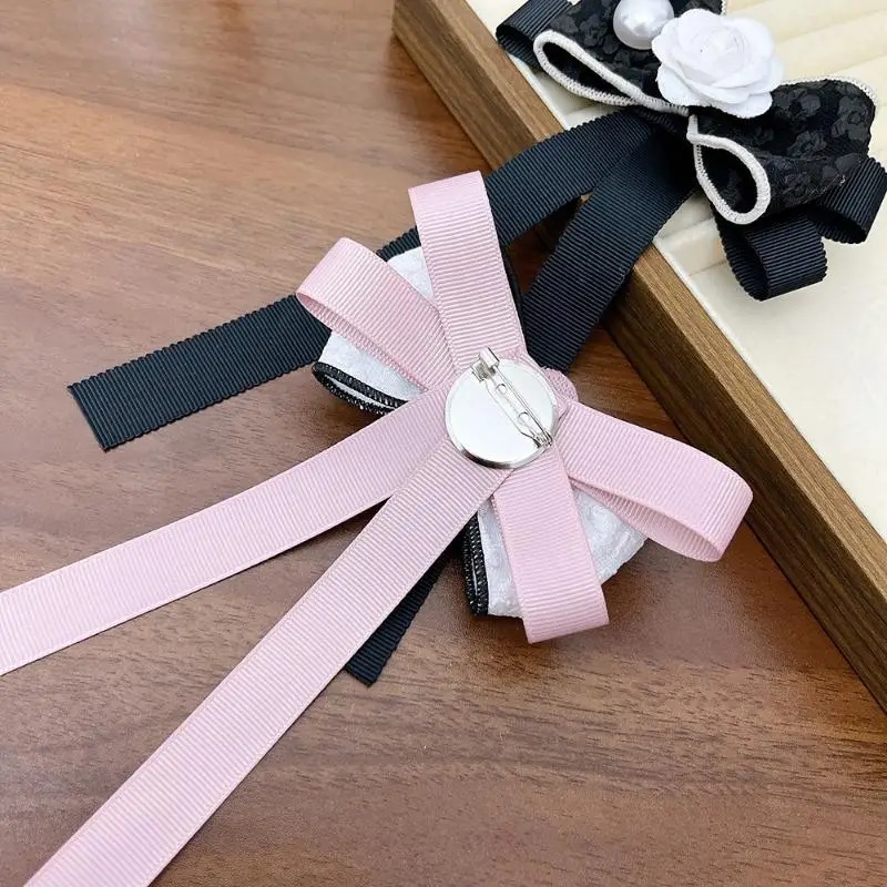 دبوس ربطة عنق على شكل زهرة الكاميليا الأنيقة؛ بروش من القماش للسيدات على طراز كلية JK للقمصان #2