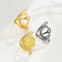 S925 Sterling Silver High Grade Snake Ring Empty Holder Design Fit Oval Cabochon Cameo DIY Ring Jewelry Setting Making Supplies