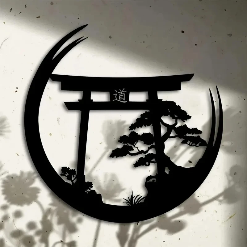 Japanese Bonsai Torii Gate Metal Wall Art, Hanging Iron Sculpture Housewarming Gift 1PC