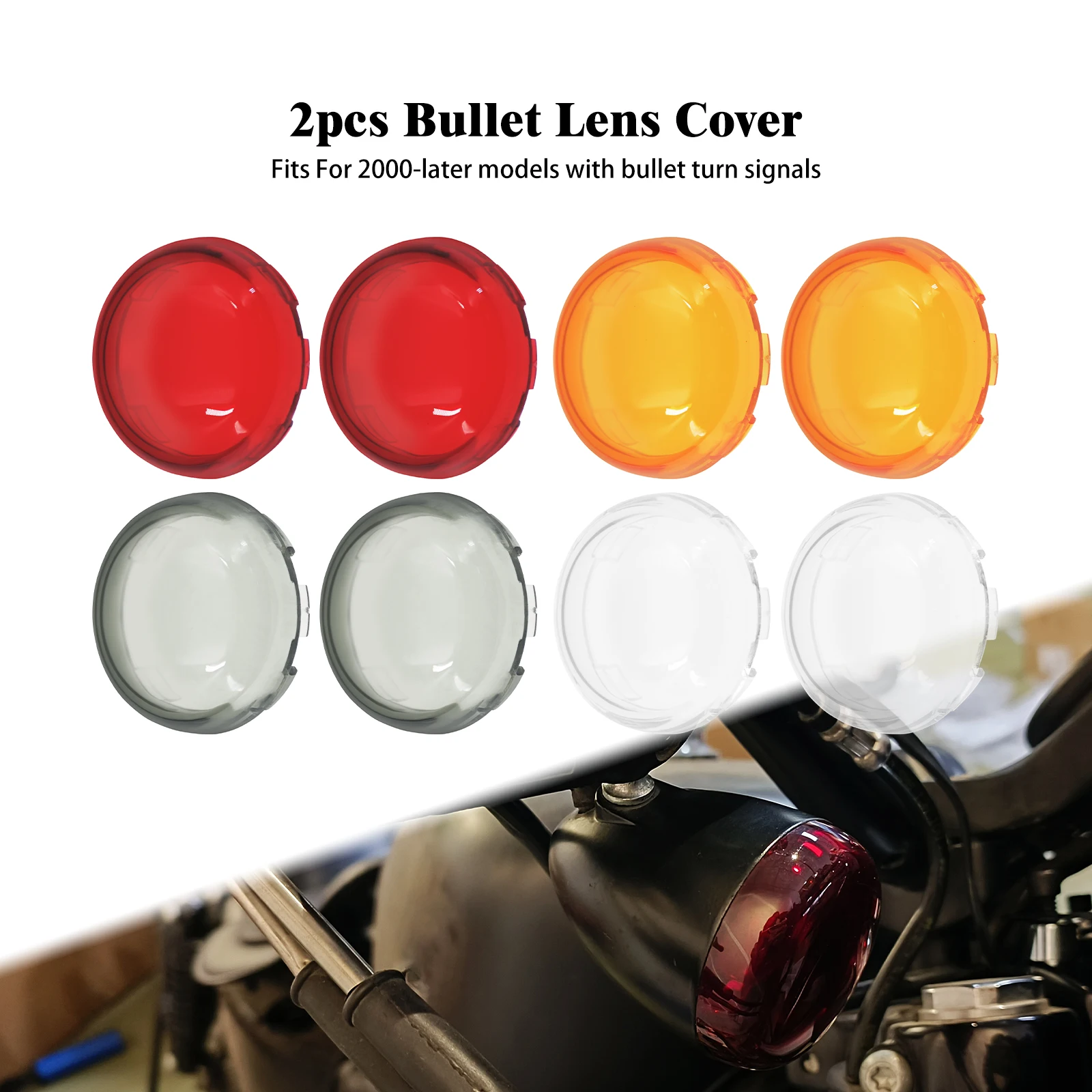 

Motorcycle 2PCS Turn Signal Lens Cover 3.25'' Front Rear Bullet Light Indicator Cap For Harley Touring Sportster XL Softail Dyna