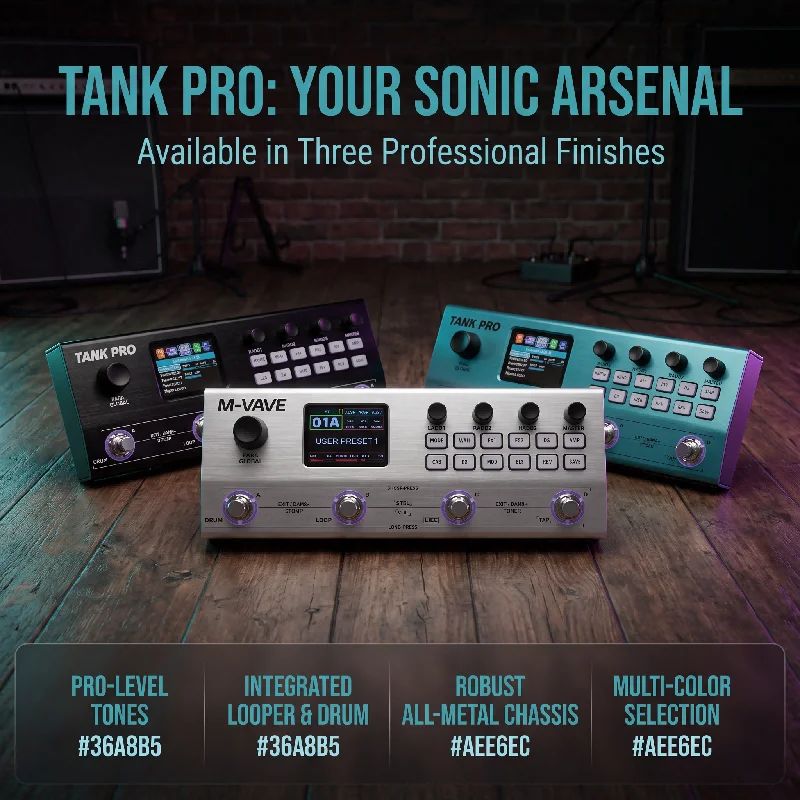 M-VAVE TANK PRO Built-in IR-Sampled Electric Guitar Multi-Effects Processor with Drum Machine, Loop Recording, and Tuning Functions—Multicolored, Portable Stage Performance Effects Pedal