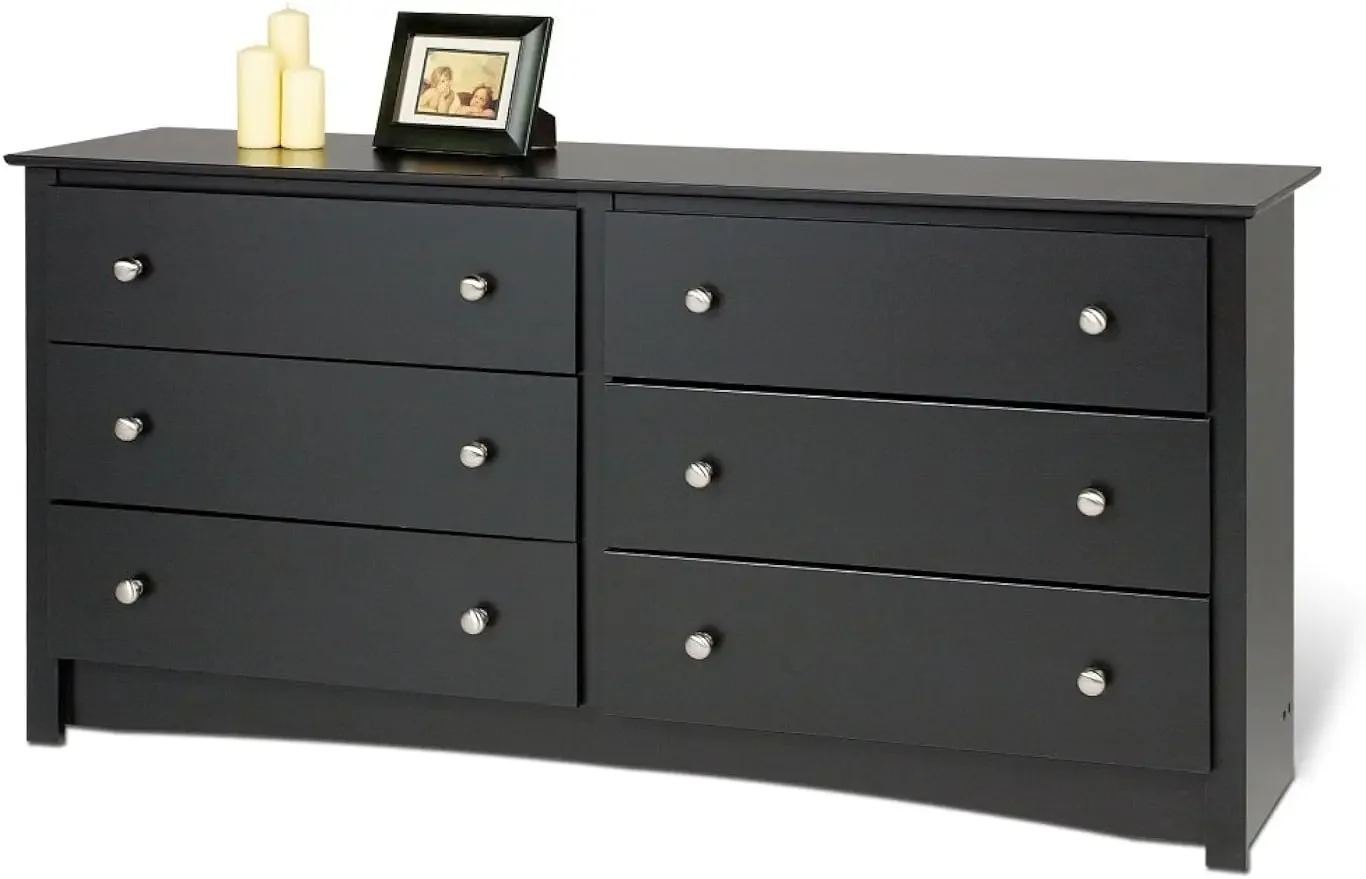 Double Bedroom Dresser, 6 drawer wide cabinet, Traditional Bedroom dresser, BDC-6330-V, 59 