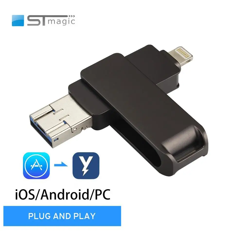 STmagic 3 in 1 USB 3.0 flash drive  256GB 128GB 32GB 64GB for ipad iphone 6 plus/7/7Plus/8/13/X Usb/Otg  Pendrive Compatible App