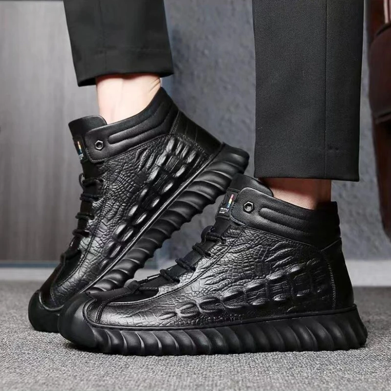 

Мужские теплые зимние ботинки с кашемировой подкладкой, водонепроницаемые кожаные внешние удобные нескользящие зимние ботинки для холодной погоды