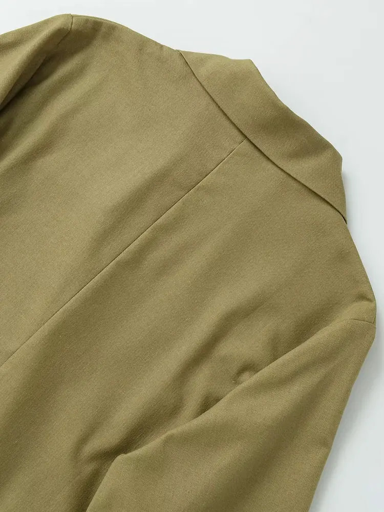 سترة نسائية فضفاضة مزدوجة الصدر من الكتان بأكمام قصيرة وجيوب ملابس خارجية أنيقة للنساء #5