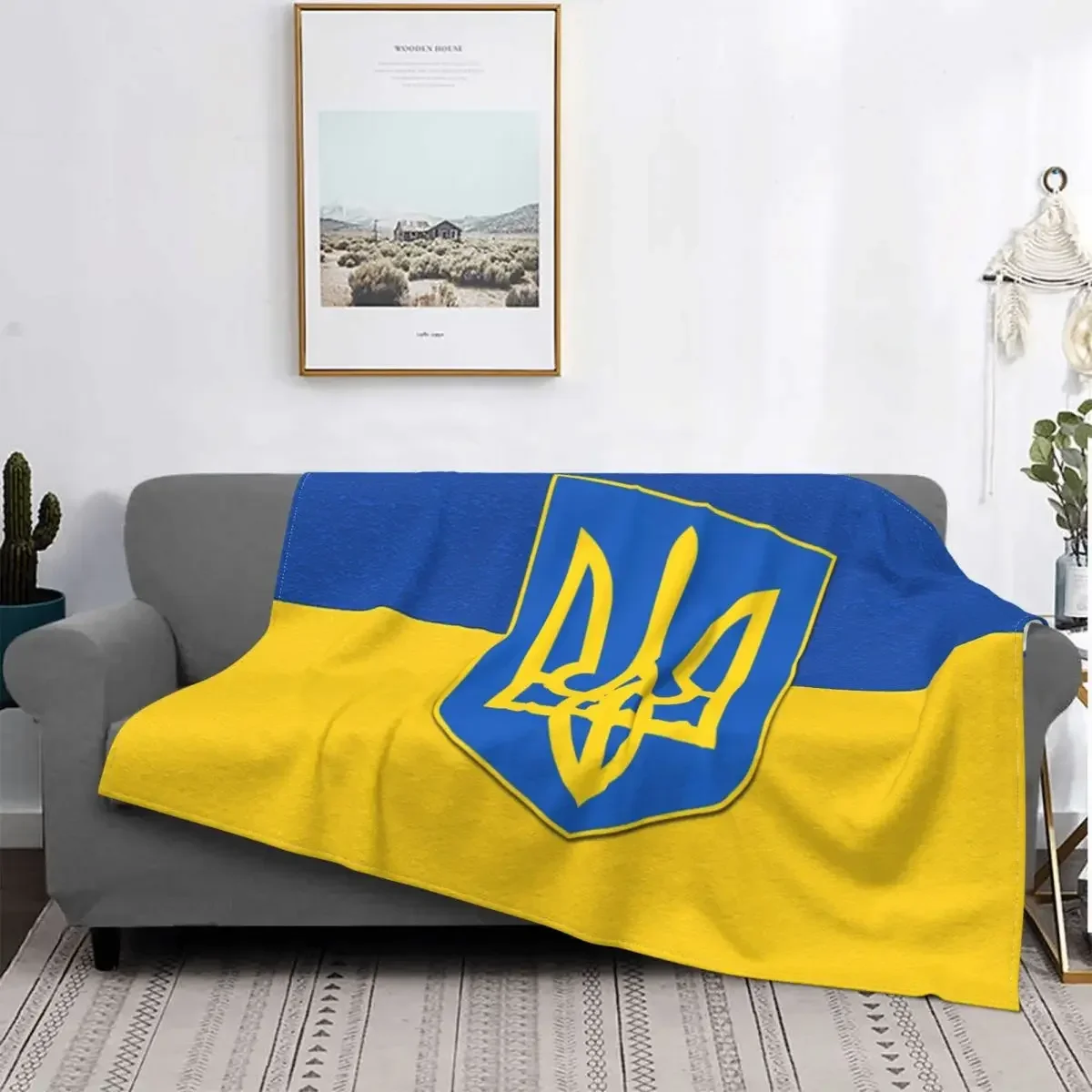 Stylized Tryzub And Red Black Blanket Soft Flannel Fleece Coat Of Arms Ukraine Flag Throw Blankets for Bedding Couch Bedspreads