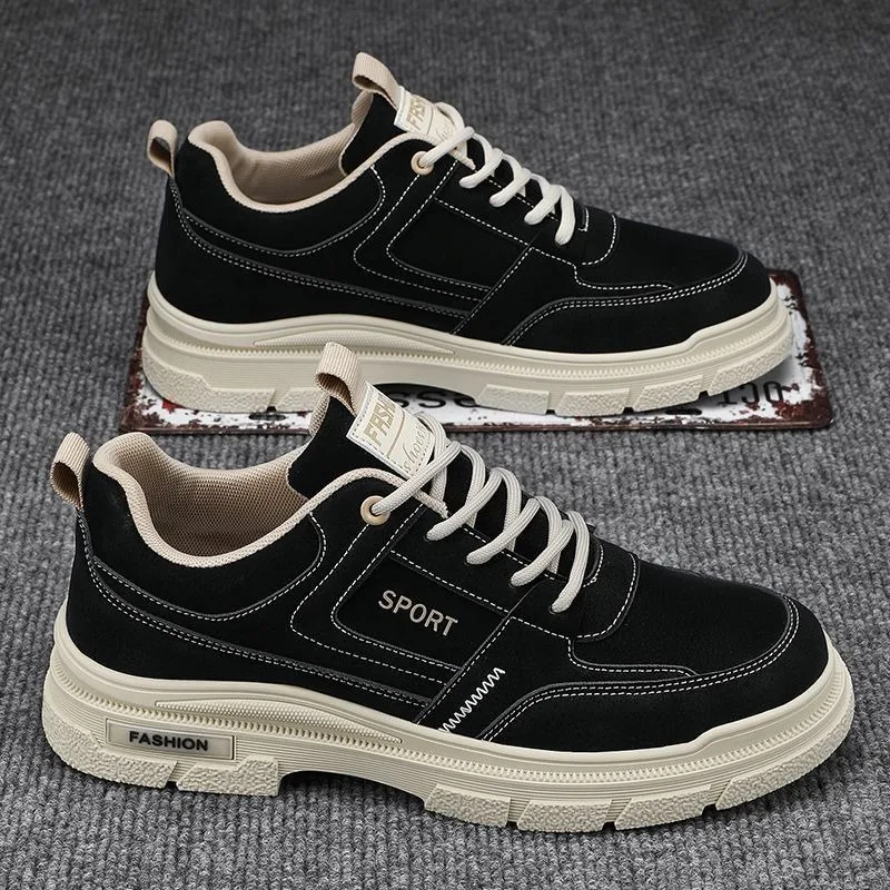 Men's Shoes Wear-Resistant Black Sneakers Trendy Sports Casual Breathable Spring Labor Protection Fashionable Shoes