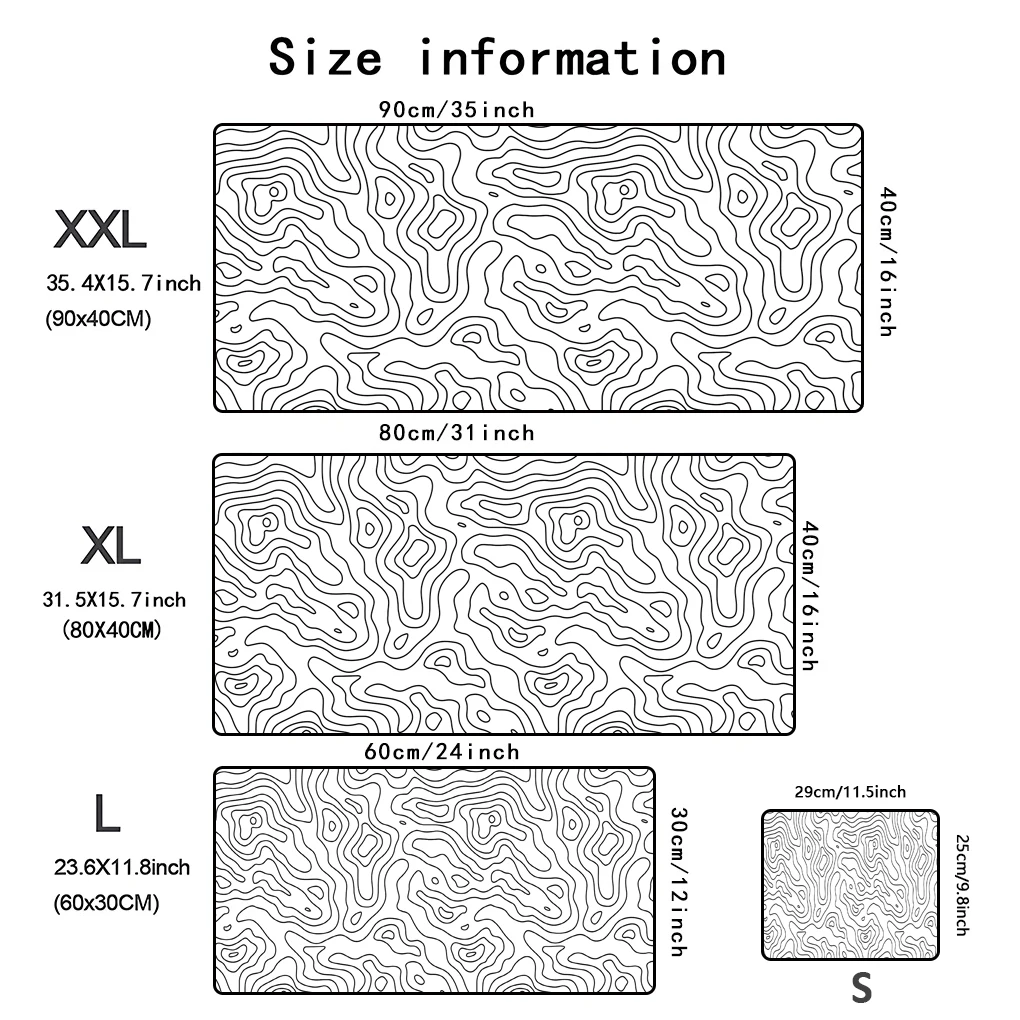 خريطة الطبوغرافية الملمس لوحة ماوس كبيرة XXL قاعدة مطاطية ممتدة غير قابلة للانزلاق لوحة ماوس عالية الدقة للألعاب والكمبيوتر المكتبي ولوحة المفاتيح المكتبية