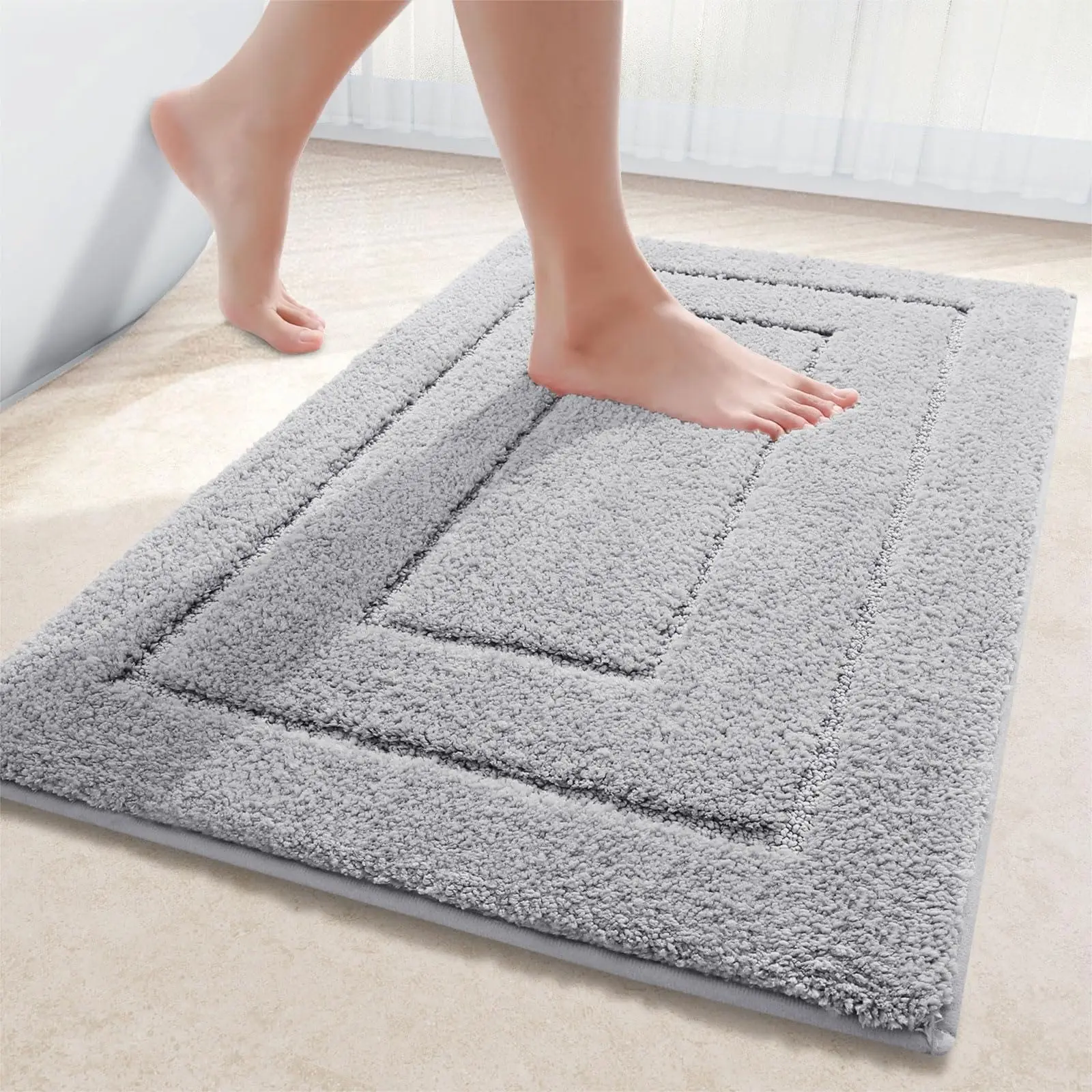 Olanly Microfibre Bathroom Rugs Non-Slip Washable Bath Doormat Water Absorbent Resist Dirt Bath Carpet Shower Velveteen Foot Mat