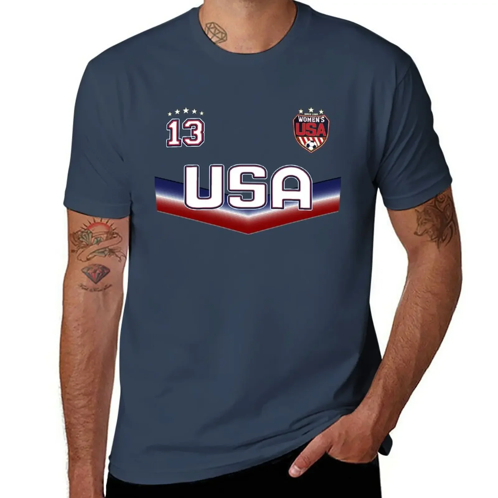 New USA Soccer Female Team number 13 T-Shirt man clothes heavyweight t shirts men clothes