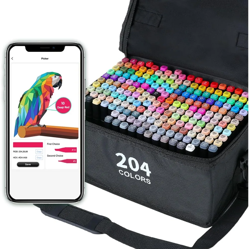 Markers,204 Colors Art Markers for Artists with Coloring App, Dual Tip Markers for Kids Adult Painting Sketching Drawing