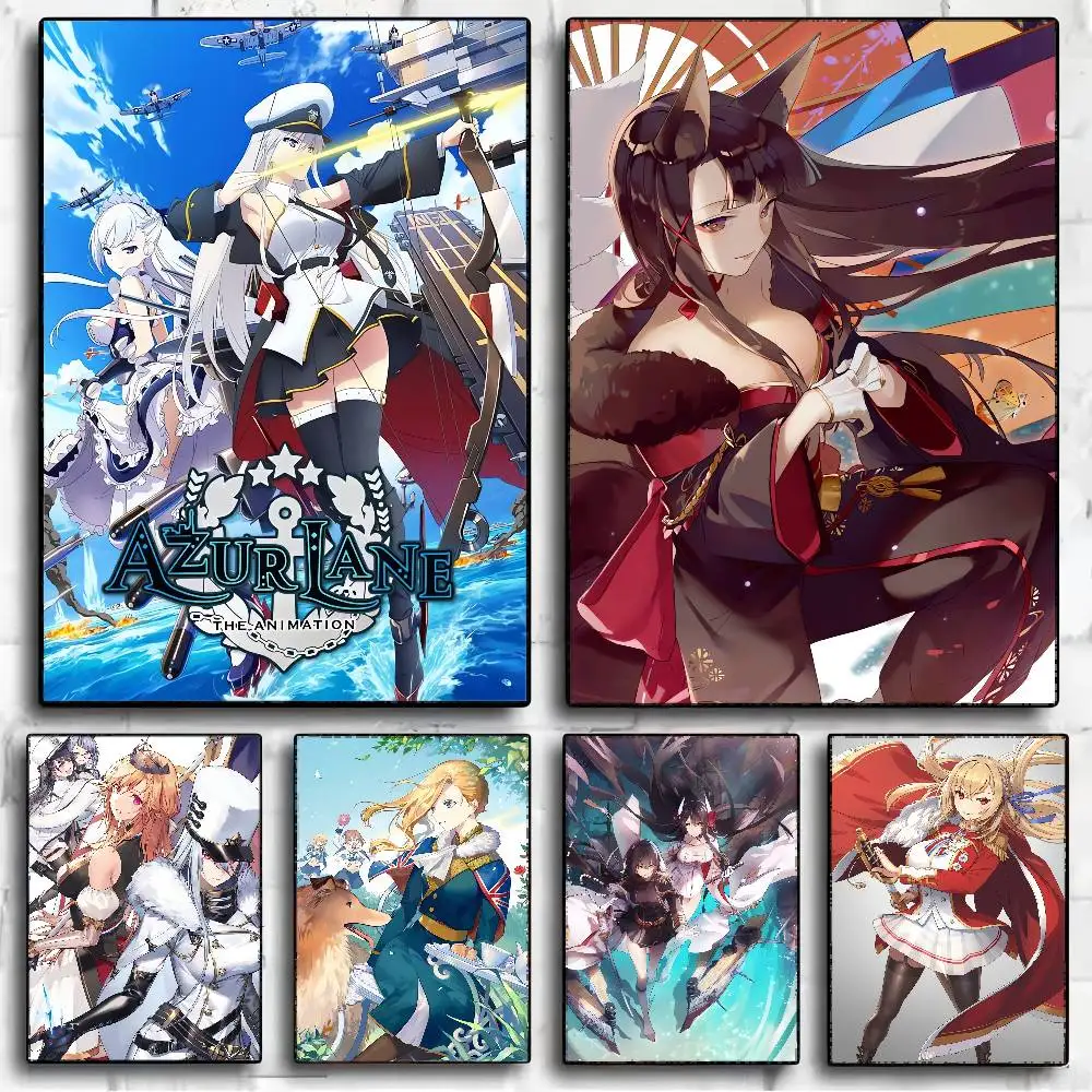 GAME Azur Lane Vintage Posters Sticky Retro Kraft Paper Sticker DIY Room Bar Cafe Kawaii Room Decor