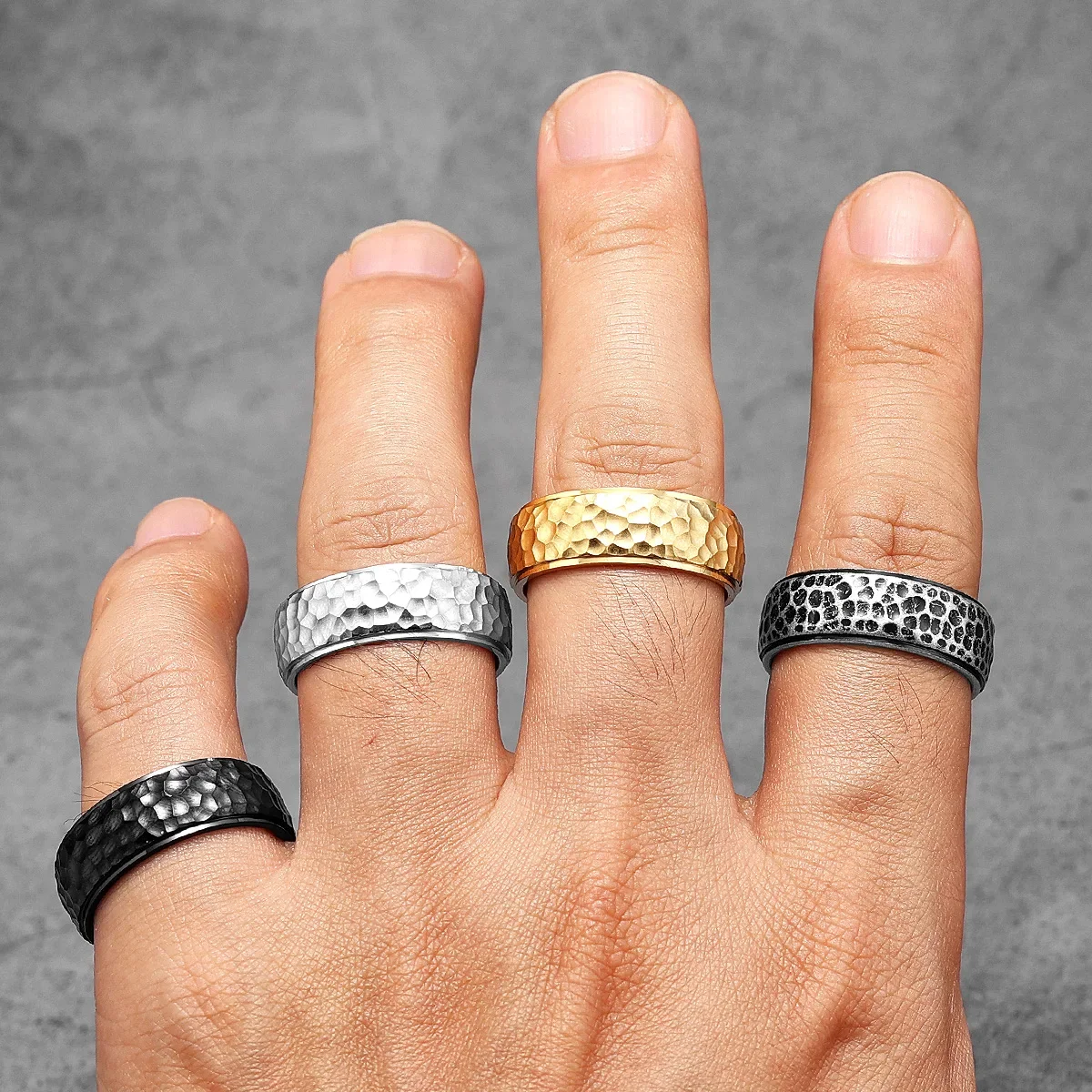 Beat Forging Meteorite Men Rings Stainless Steel Women Jewelry Retro Punk New In Rock Simple Fashion Accessories Gift Wholesale