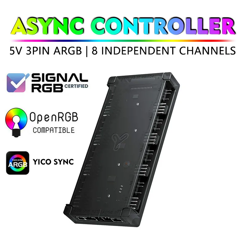 YICO ELITE SignalRGB OpenRGB Addressable 5V 3PIN ARGB Async Controller HUB For Gaming Computer PC Case Cooling Fans Light Strip