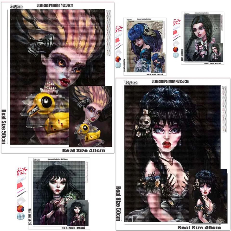 5D Diy Diamond Embroidery Vampire Girls Horror Doll Diamond Painting Cartoon Needleworks Cross Stitch Kit Home Decor