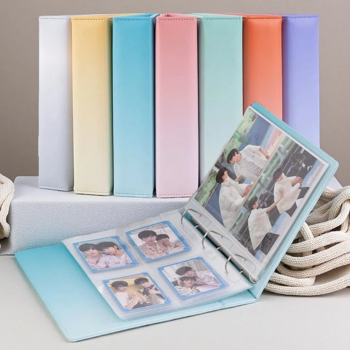 A5 Gradient Color D-Ring 3-Ring Binder Photo Album Pages-Expandable 100 PP Pages Multi-Pocket Organizer for Photos/Cards/Coins