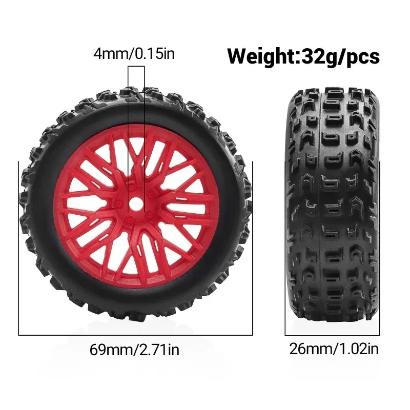 4 قطعة 69 مللي متر المطاط الإطارات الإطارات 12 مللي متر عرافة ل Arrma 1/18 2S Typhon Grom RC ترقية أجزاء السيارة الملحقات