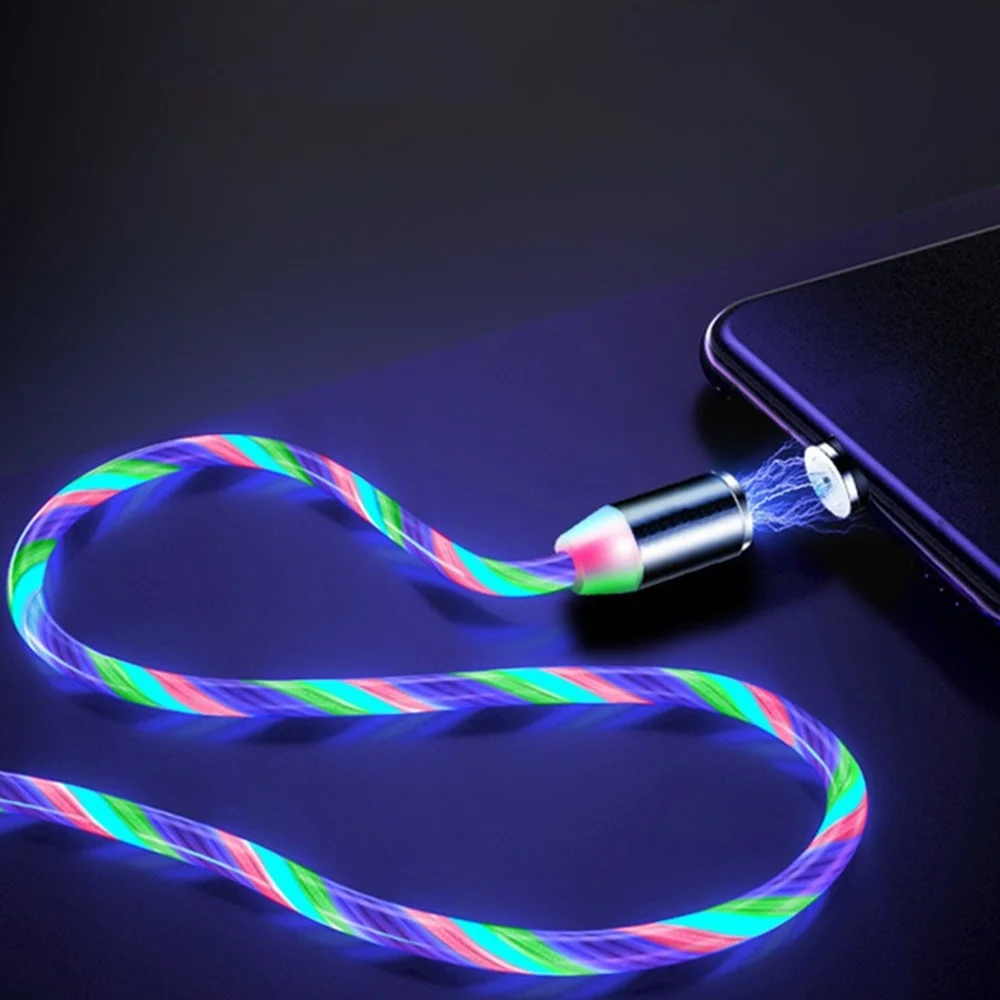 Magnetic Flow Lighting Data Cable Magnetic Flow Lighting Charging Cable for Samsung LED Micro USB Type C for Iphone