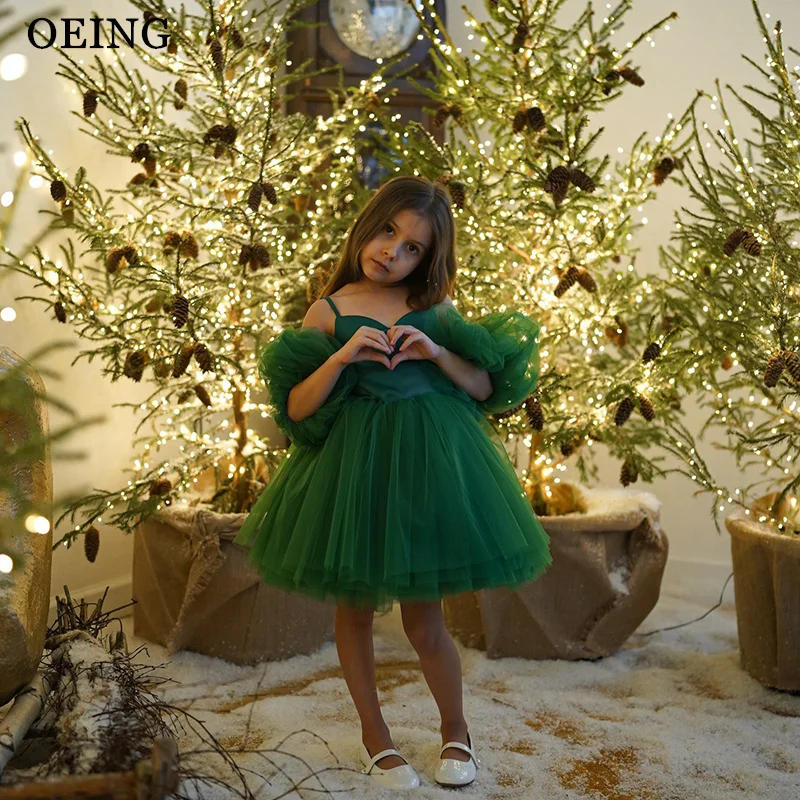 

BOEING, простые зеленые платья трапециевидной формы с цветочным узором для девочек, платье длиной до колена с пышными рукавами, свадебное платье принцессы на день рождения, по индивидуальному заказу