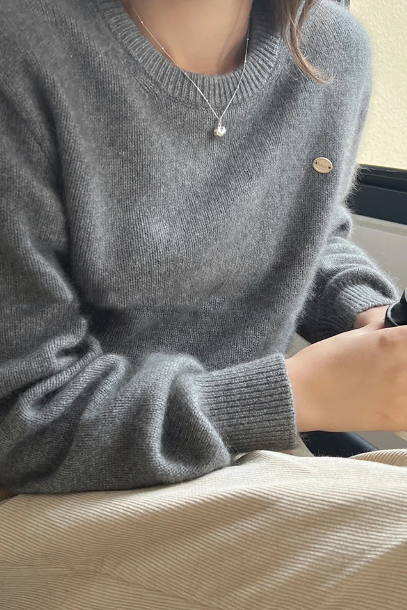 

Women's Long Sleeve 100% Cashmere Sweater O-Neck Knitwear Pullove High Quality Basic Top for Spring Autumn Fashion