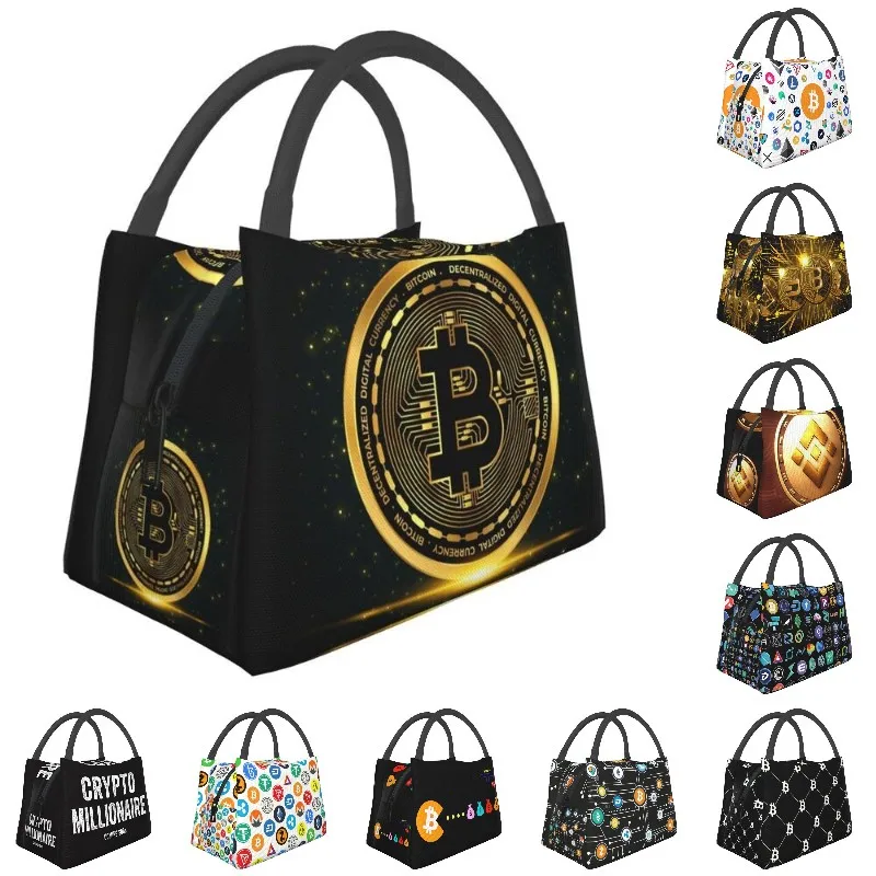 

Custom Bitcoin Crypto Cryptocurrency Lunch Bag Women Warm Cooler Insulated Lunch Box for Work Pinic or Travel Lunch Bag