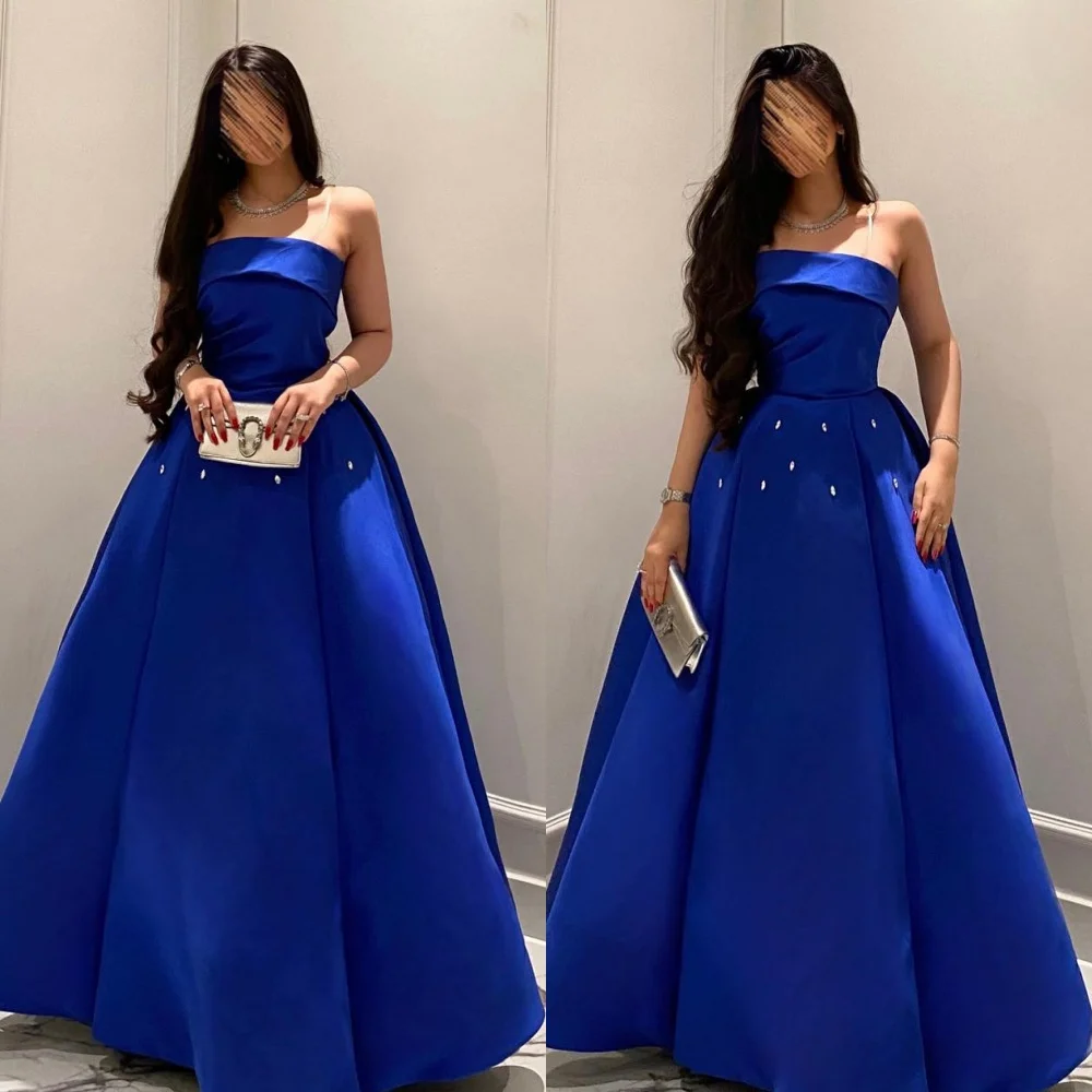 Classic Formal Evening Strapless Ball Gown Beading Draped Foor-Length Satin Bespoke Occasion Dresses  