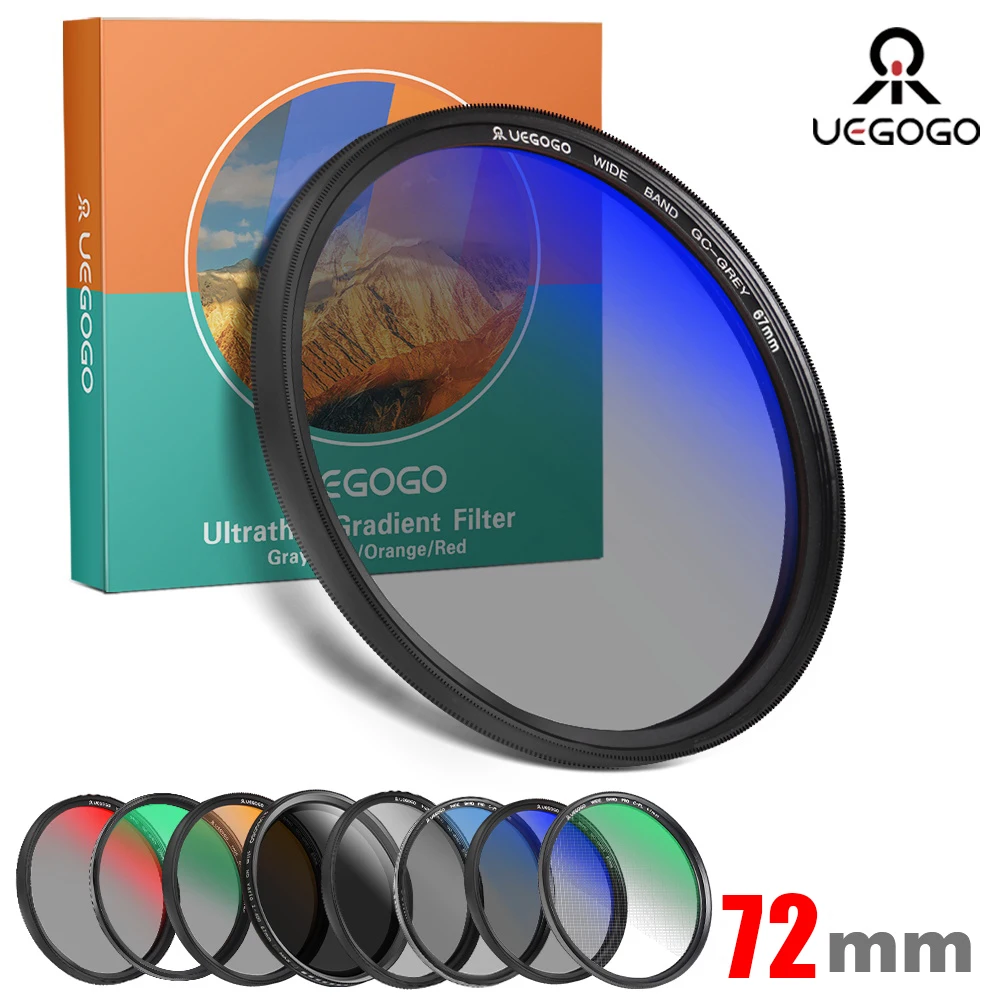 Uegogo 72Mm Filtergradiënt Gnd Rode Grijze Cpl/Uv/Mcuv ND2-400/Zachte Focus Zwarte Mist Diffusie Sterlijn 4 6 8 Camera Lens Filter