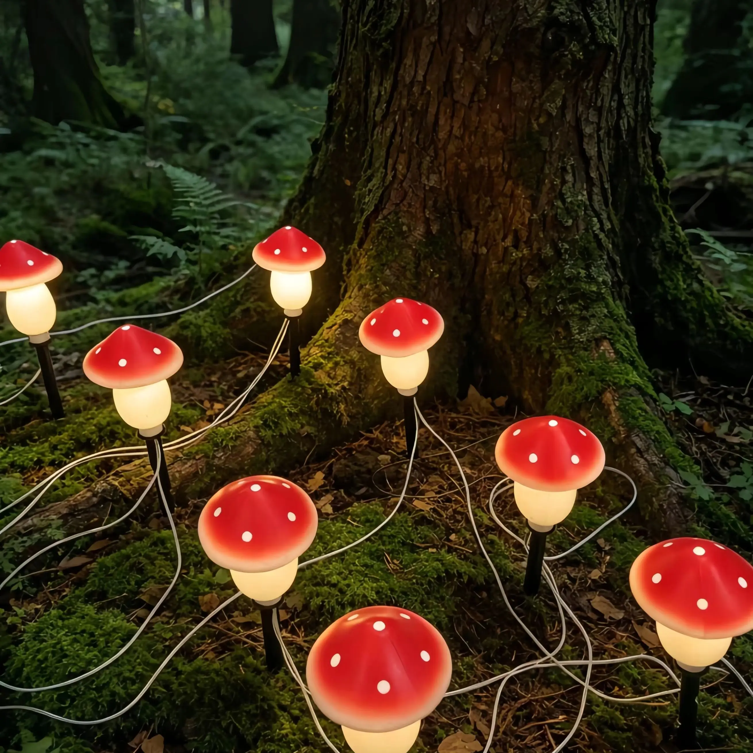Solar Mushroom String Lights Waterproof Outdoor Stake Lights for Yard Lawn Patio Christmas Halloween Holiday Decor - view 4
