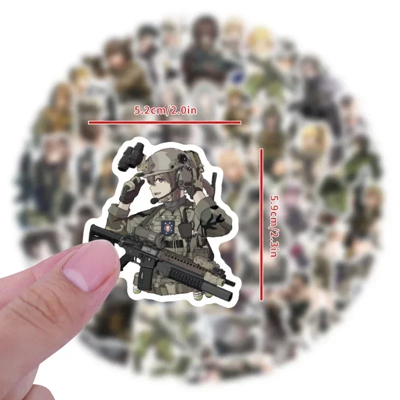 60/30/10PCS Cartoon Military Anime Girl Doodle Sticker Decoration Anime Character Aesthetic Stationery Cut Thin Glitter Sticker