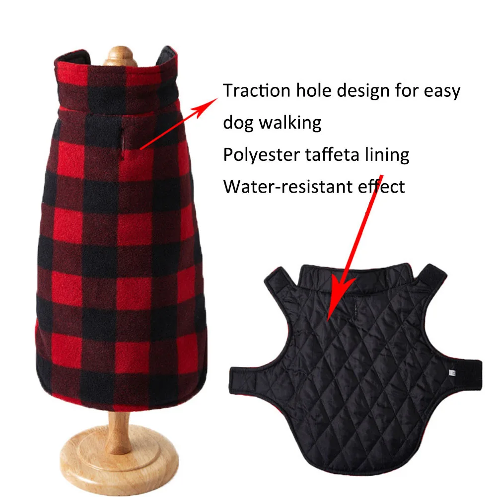 Dog Clothes Adjustable Plaid Coat Winter Thickened Windproof Double-sided Jacket For Small Medium Large Dogs