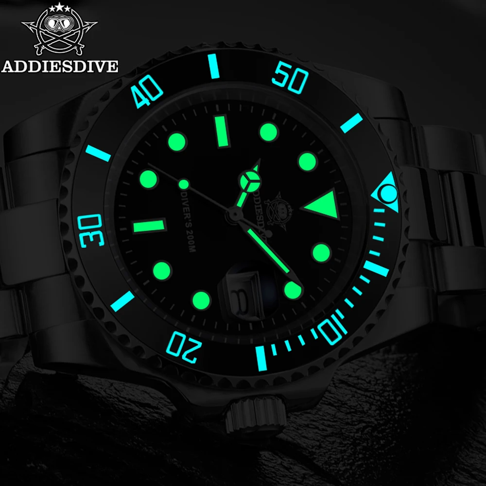 ADDIESDIVE Diver Quartz Watches For Men 41mm Ceramic Bezel Steel Waterproof Analog Watch Luxury C3 Green Luminous Wristwatches