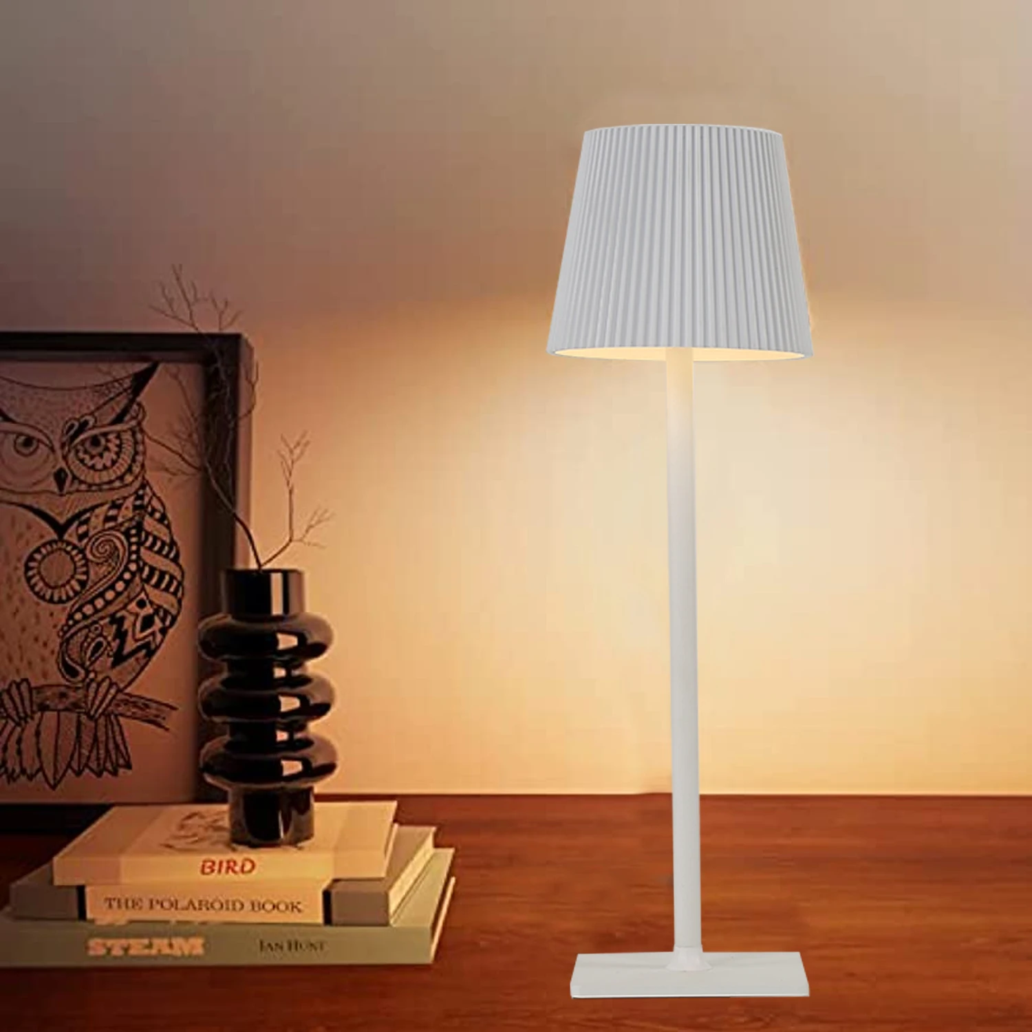 

Pleated Head High-Footed Table Lamp - Minimalist Design, Multiple Lighting Modes, Extended Battery Life, DIY Assembly