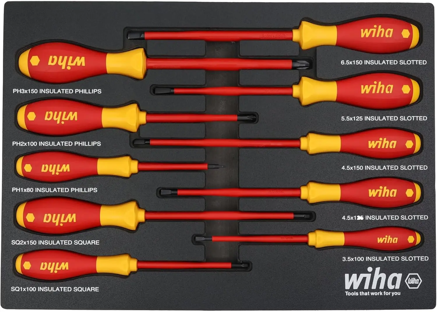 

Набор изолированных отверток из 10 предметов с мягкой ручкой — шлицевые, крестообразные, квадратные наконечники