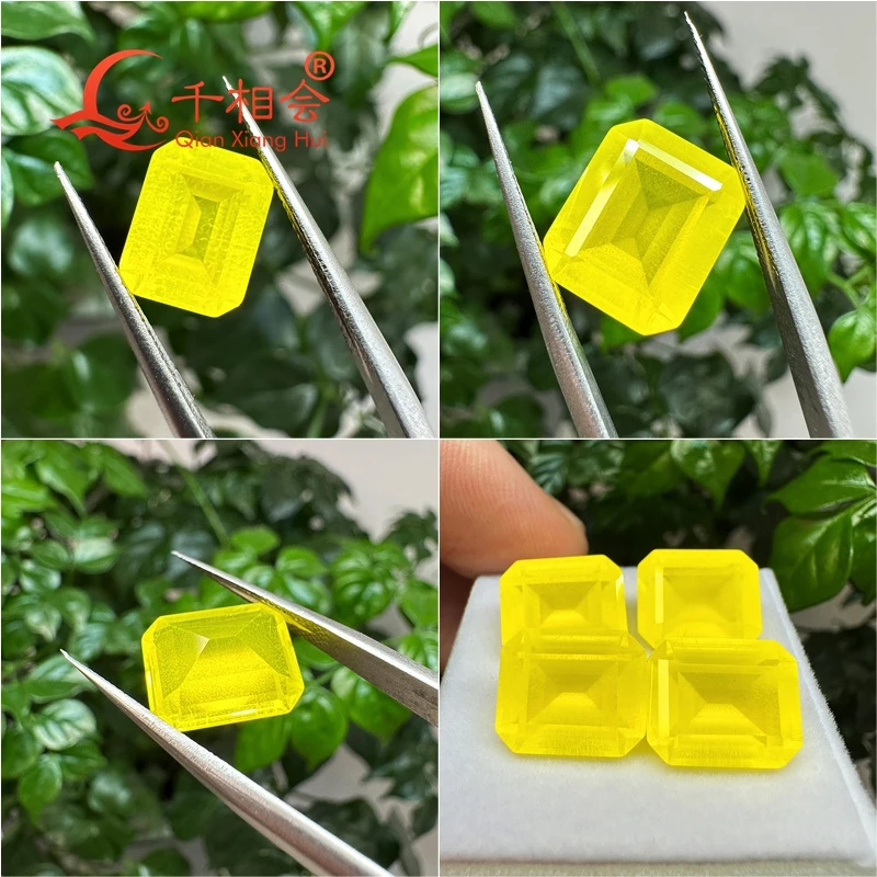 Emerald cut Strong fluorescent Cream Yellow Translucent Yellow Yttrium Aluminum Garnet Cultivated Tsavorite Inclusions YAG stone